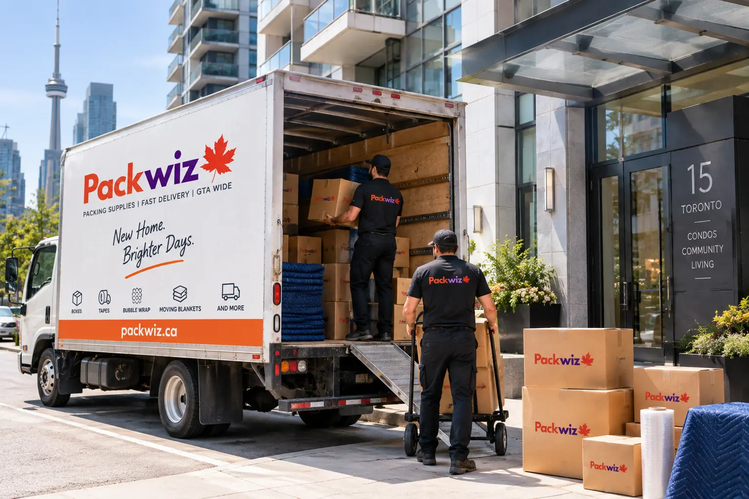 Moving truck with moving boxes and packing supplies
