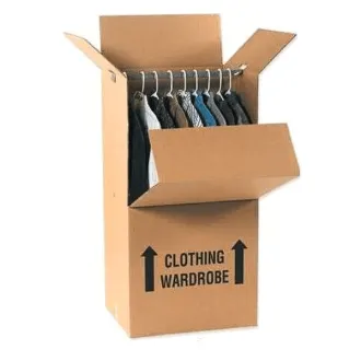 Large wardrobe moving box with metal bar for hanging clothes